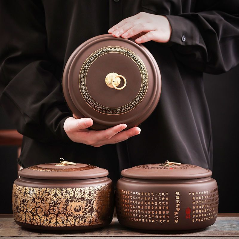 好茶值得好收藏！2025新中式紫砂茶罐☛防潮密封｜黃金大容量1900cc｜可儲存一斤茶葉
